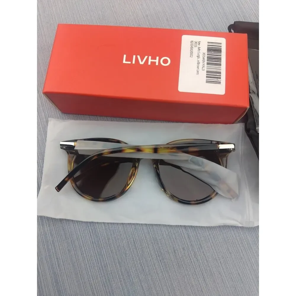 Livho Polarized Sunglasses, Retro Oversized Round Lenses, Brown Tortoise, NWT